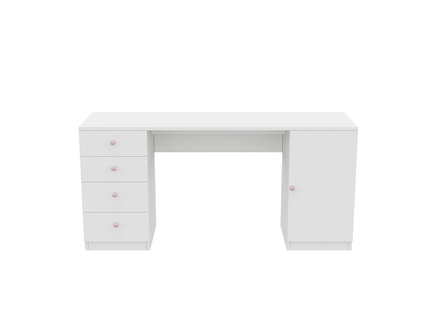 Barnskrivbord/arbetsbord - 4 lådor och 1 dörr - Handtag i keramik - 155x45x74 cm - MDF - Vit