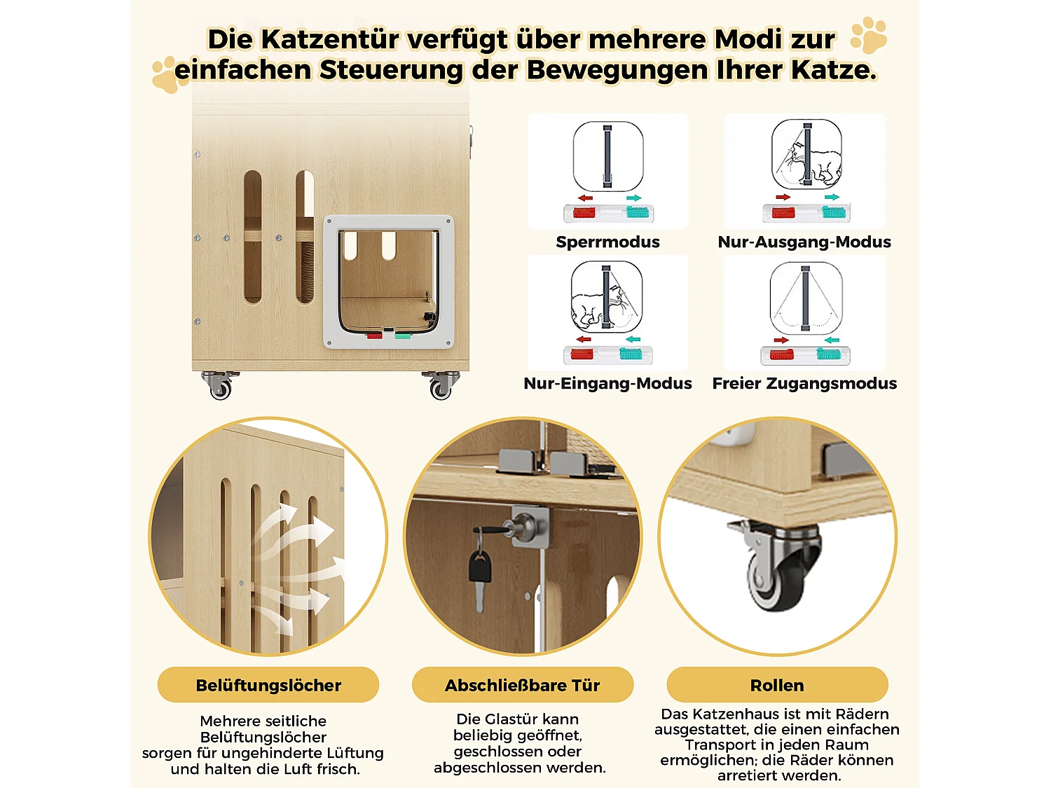Maison pour chat, ville mobile pour chat, cage - Avec griffoir - Avec 2 portes vitrées - Naturel (Bac à litière non inclus)