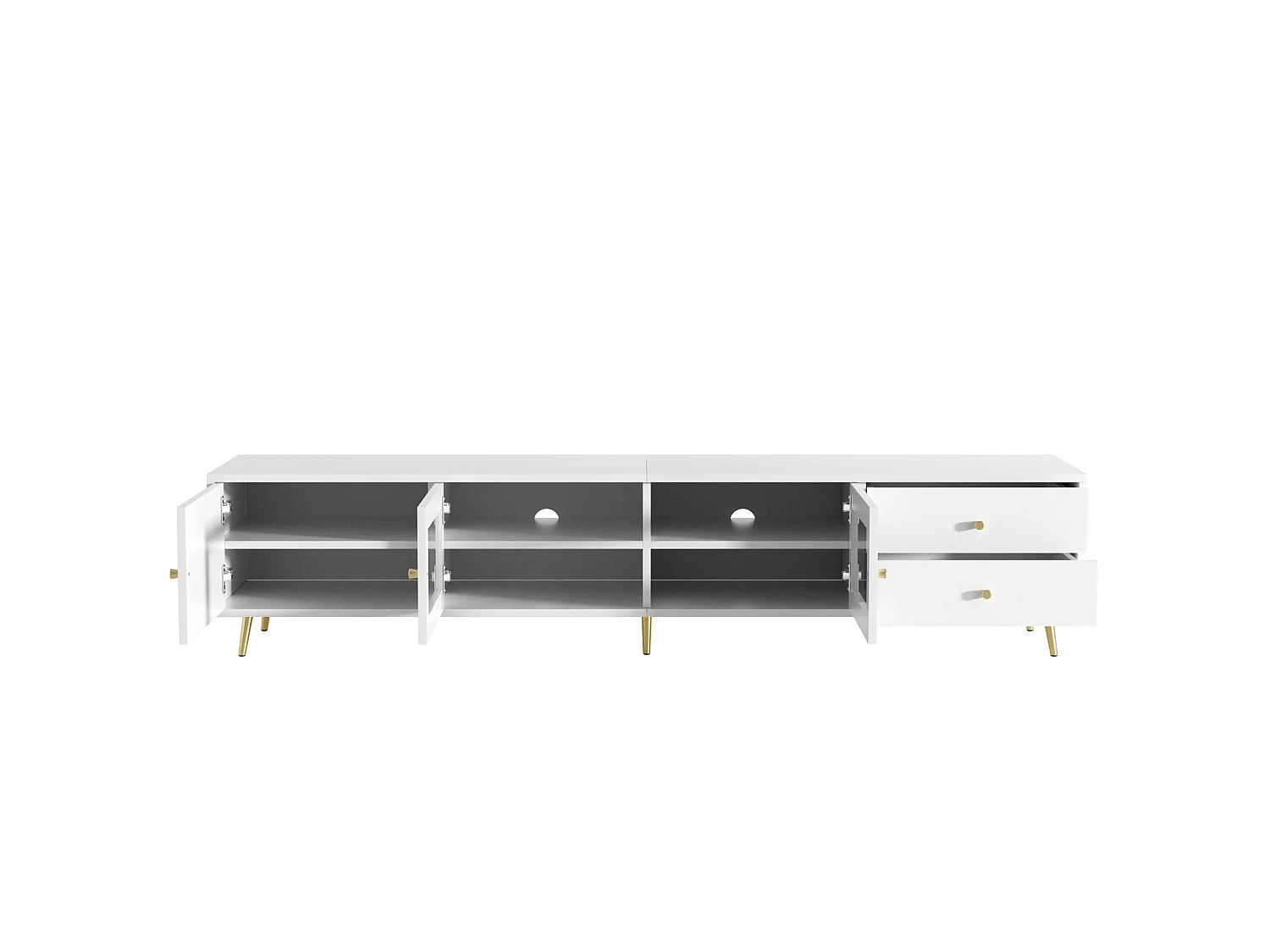 Modern TV-möbel 170x40x28cm - med 2 lådor och 3 dörrar - Justerbara hyllor och metallhandtag - vit