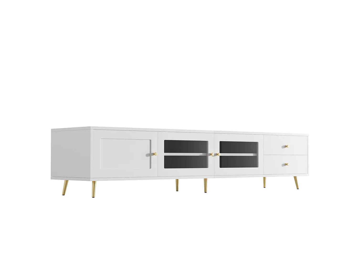 Modern TV-möbel 170x40x43cm - med 2 lådor och 3 dörrar - Justerbara hyllor och metallhandtag - vit