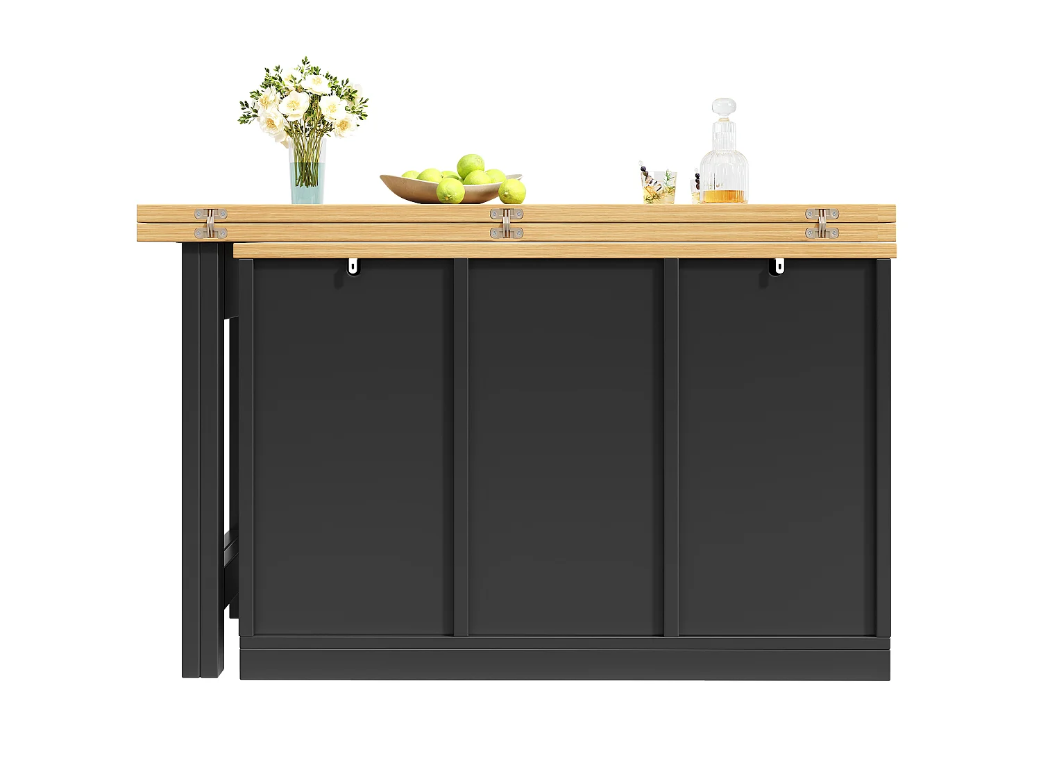 Köksö Multifunktionell 120-197cm - Vridbar Bar 360°, Vinförvaring & Lådor, Platsbesparande Design, MDF - Svart