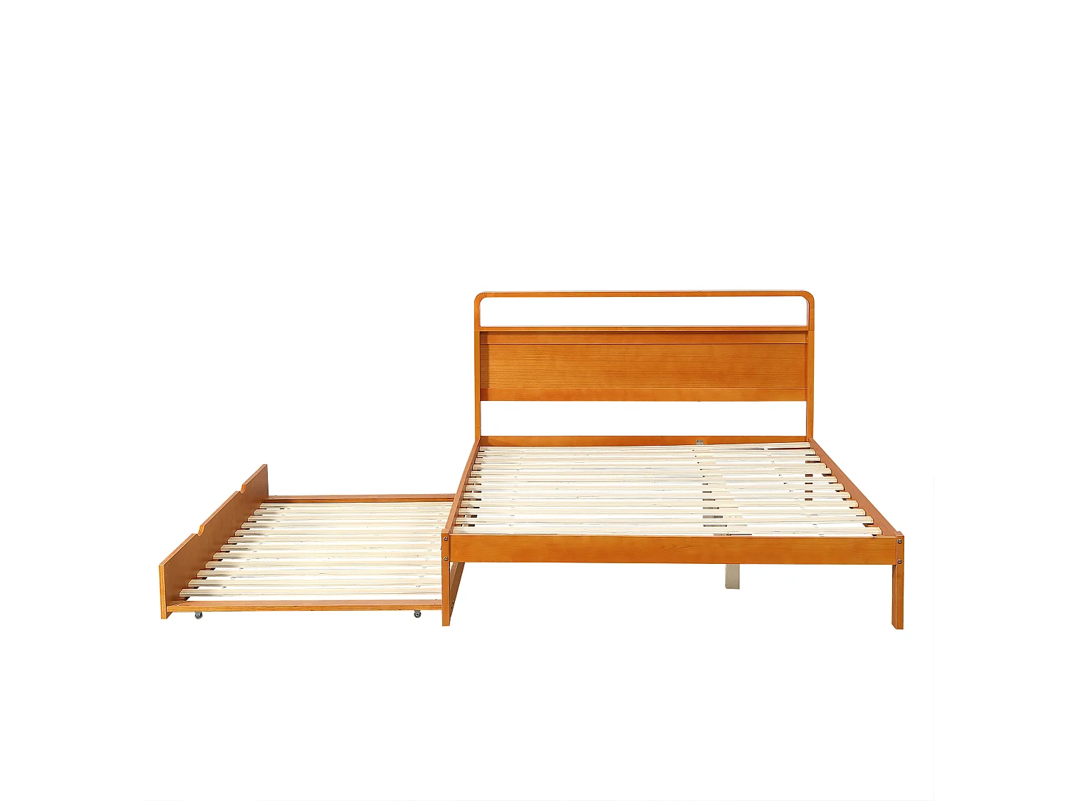 Lit en bois 140x200cm - avec lit gigogne 90x190cm - peut être installé à gauche ou à droite selon les besoins - Naturel (sans matelas)
