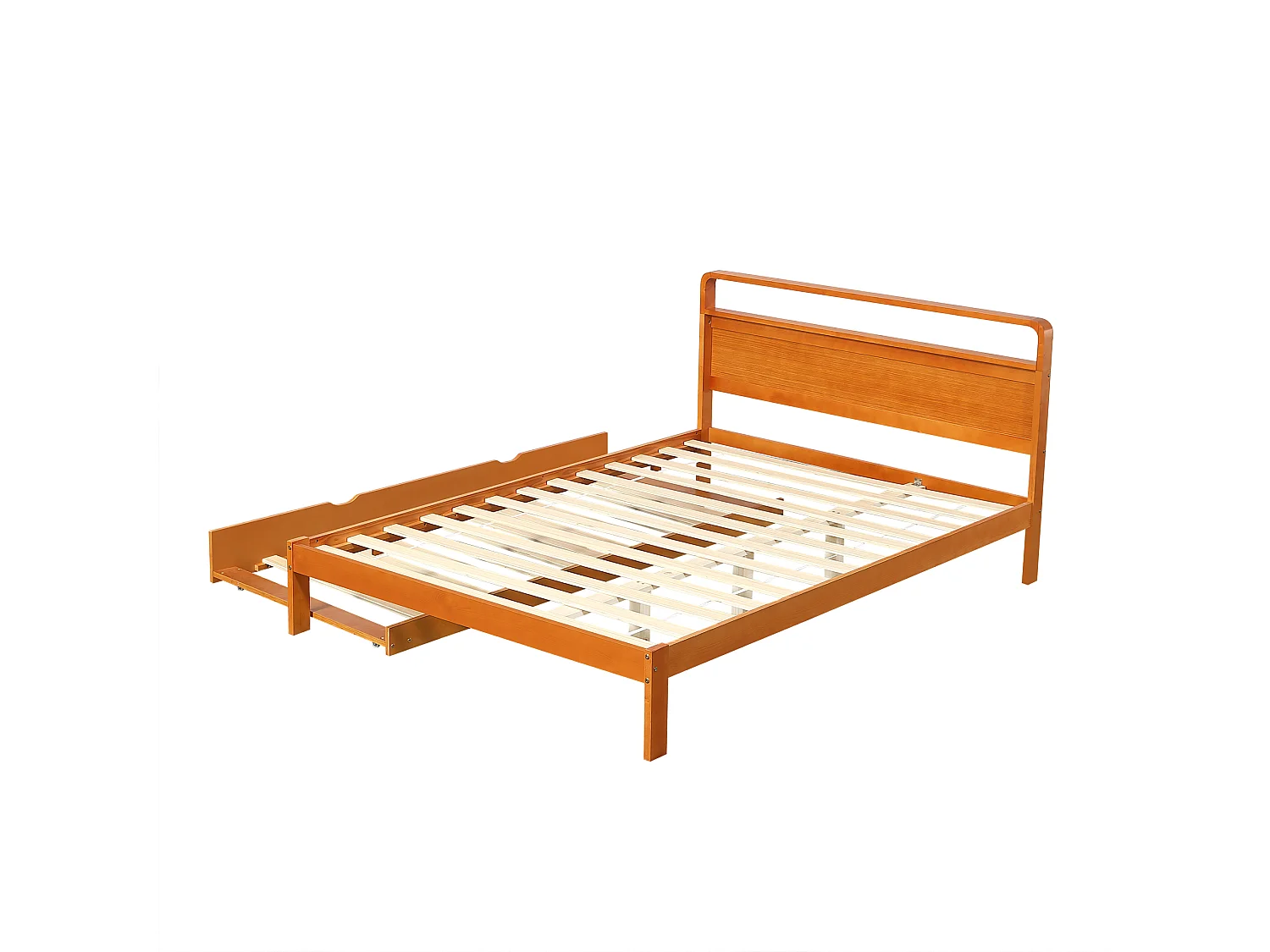 Lit en bois 140x200cm - avec lit gigogne 90x190cm - peut être installé à gauche ou à droite selon les besoins - Naturel (sans matelas)