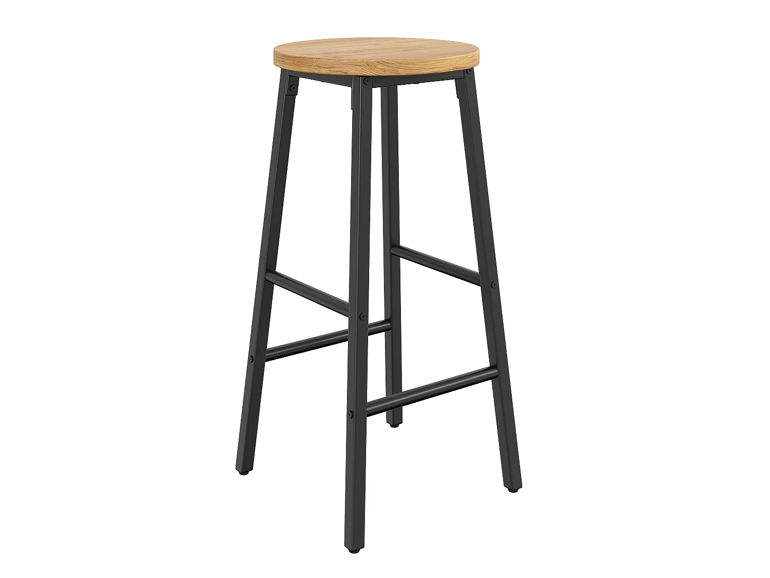 Tabouret de Bar pour Îlot de Cuisine - Lot de 2, 63cm, Structure Métal Blanc, Assise Aspect Bois, Repose-Pieds, Pieds Réglables - Noir & Bois