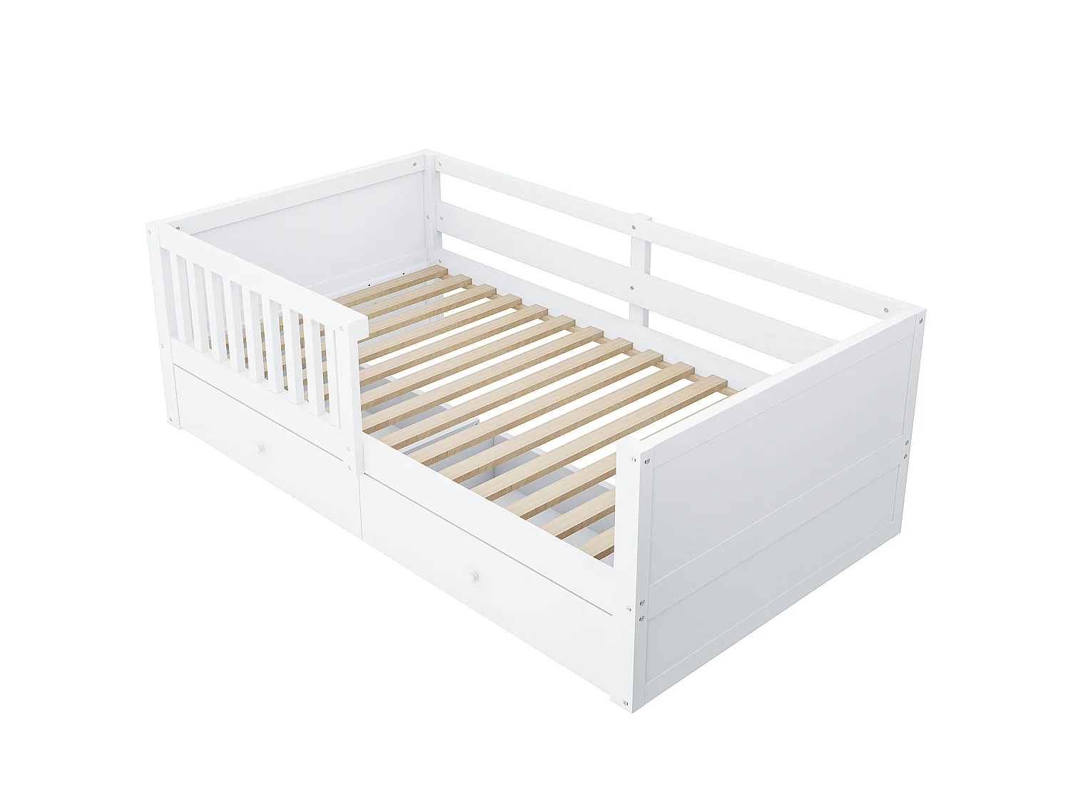 Lit enfant 90 x 200 cm - avec prise électrique - avec éclairage LED - avec 4 tiroirs - blanc (matelas non inclus)
