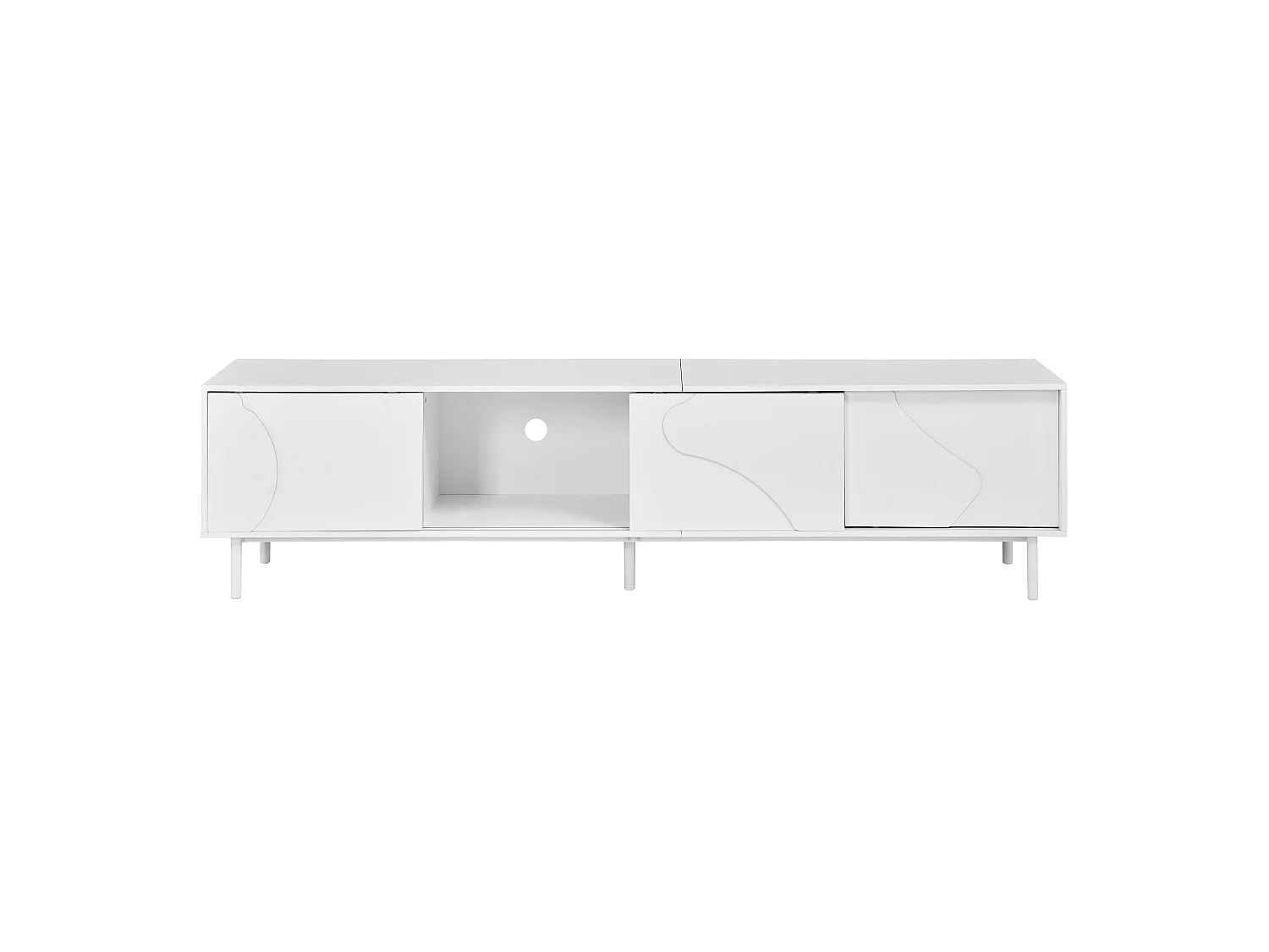 TV-möbel 180x40x45 cm - LED-belysning - 3 skjutdörrar - Glas hyllor - Stålben - MDF - Vit