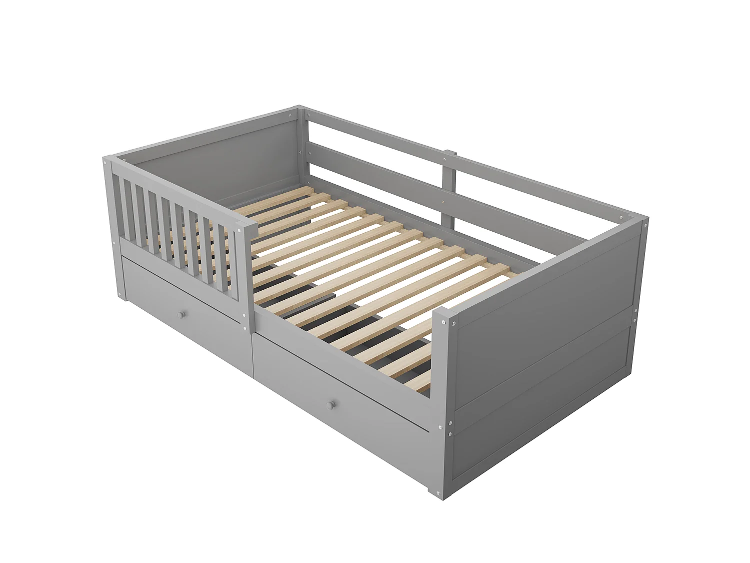 Lit enfant 90 x 200 cm - avec prise électrique - avec éclairage LED - avec 4 tiroirs - gris (matelas non inclus)
