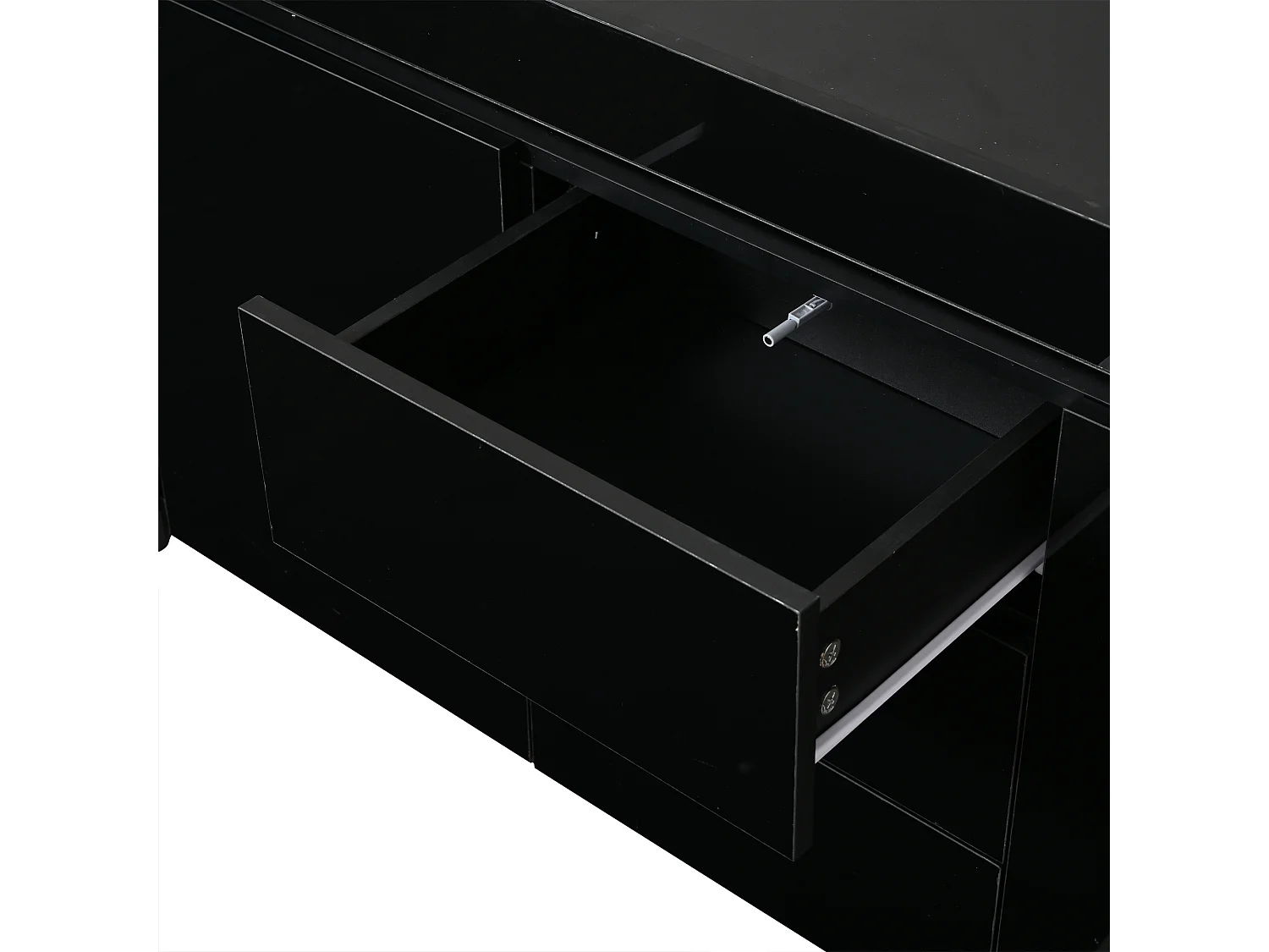 Buffet modern 140x40x65 cm - 3 laden en 2 deuren - LED-verlichting - Glanzende afwerking - MDF - Zwart