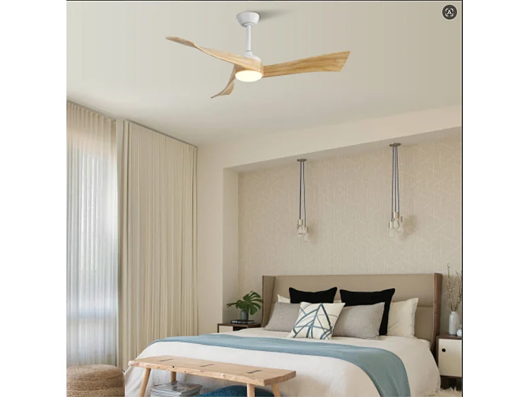 Ventilatore da Soffitto Minimalista 132cm, 52" - 3 Pale in Legno Massello, Motore DC Ultra-Silenzioso, Illuminazione LED, Telecomando, Reversibile - Legno