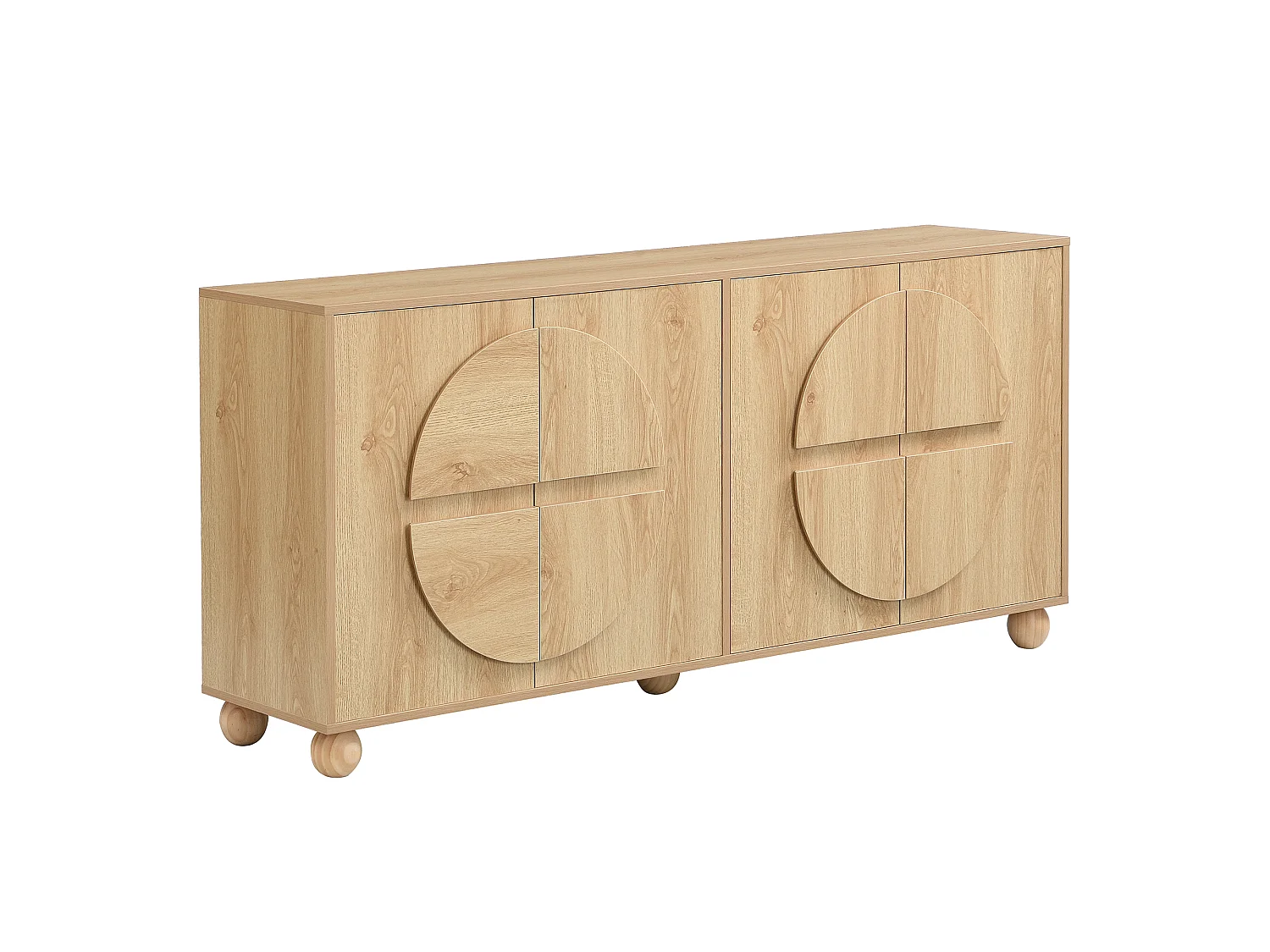 Buffet moderne 160x38x76 cm - 4 portes - Étagères réglables - Pieds en bois massif - MDF - Couleur naturelle
