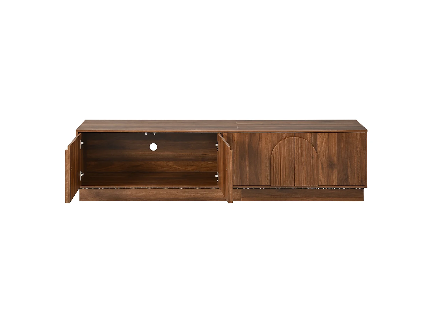 Möbel-TV 180x40x44,5 cm - LED-belysning - 4 infällda välvda dörrar - Imitation träfinish - MDF - Brun
