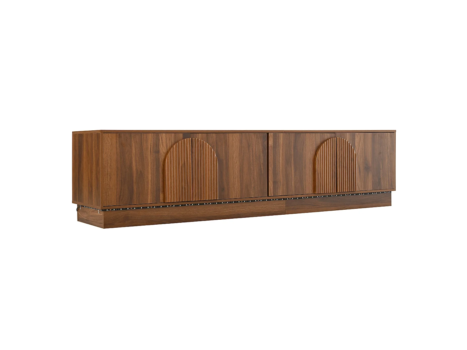 Möbel-TV 180x40x44,5 cm - LED-belysning - 4 infällda välvda dörrar - Imitation träfinish - MDF - Brun