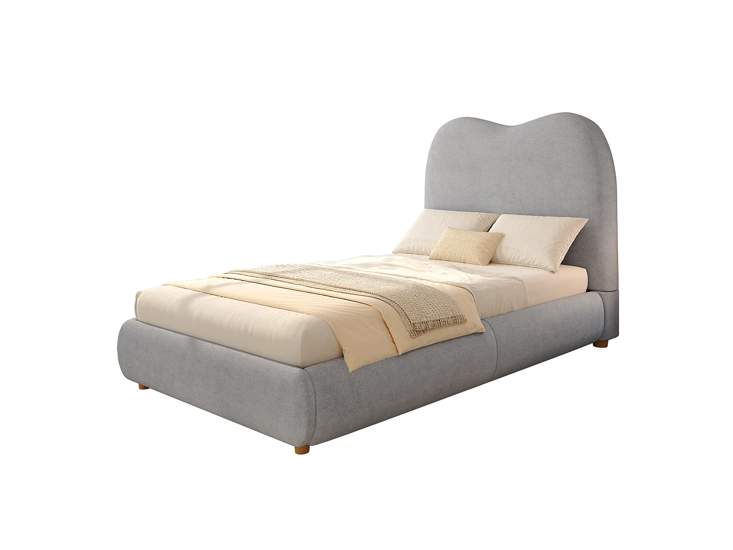 Lit enfant coffre 90 x 200 cm - Avec tête de lit capitonnée - Rangement sous le lit - tissu de lin - Gris (matelas non inclus)