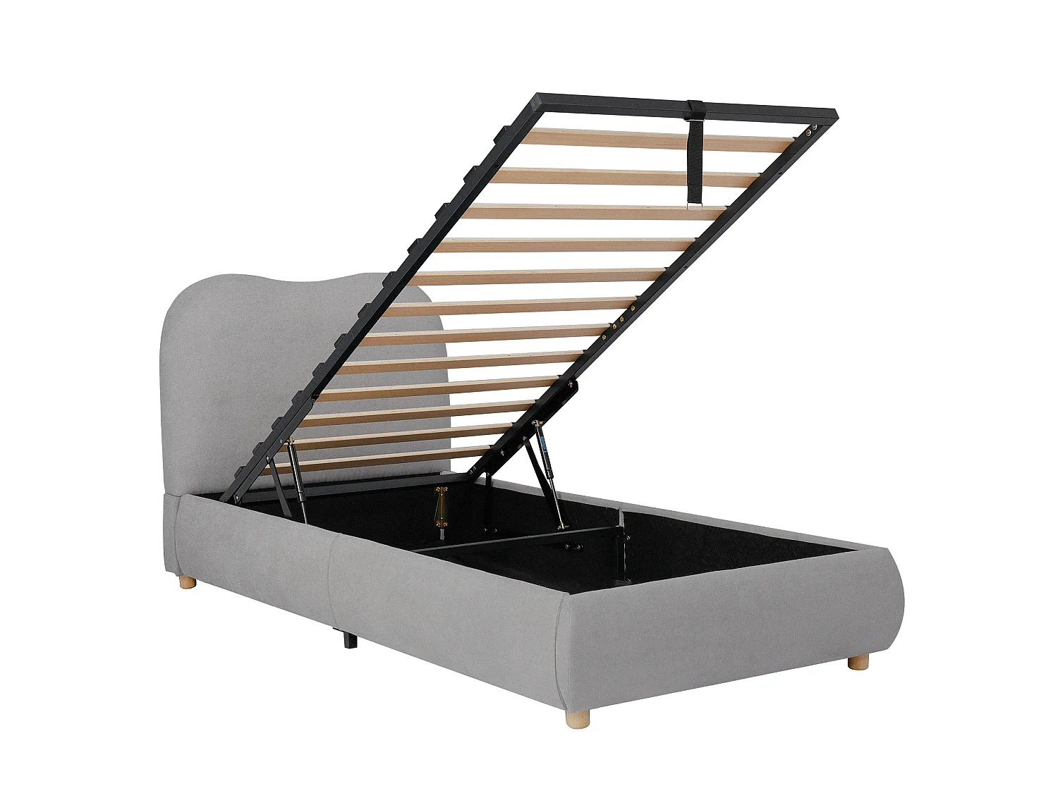 Lit enfant coffre 90 x 200 cm - Avec tête de lit capitonnée - Rangement sous le lit - tissu de lin - Gris (matelas non inclus)
