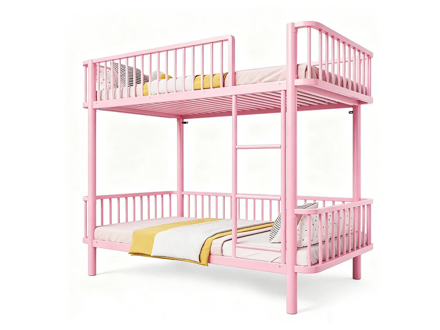 Lit superposé en métal pour enfant 90x200cm - Coins arrondis - Pieds allongés - Avec barrières de sécurité - rose (Matelas non inclus)