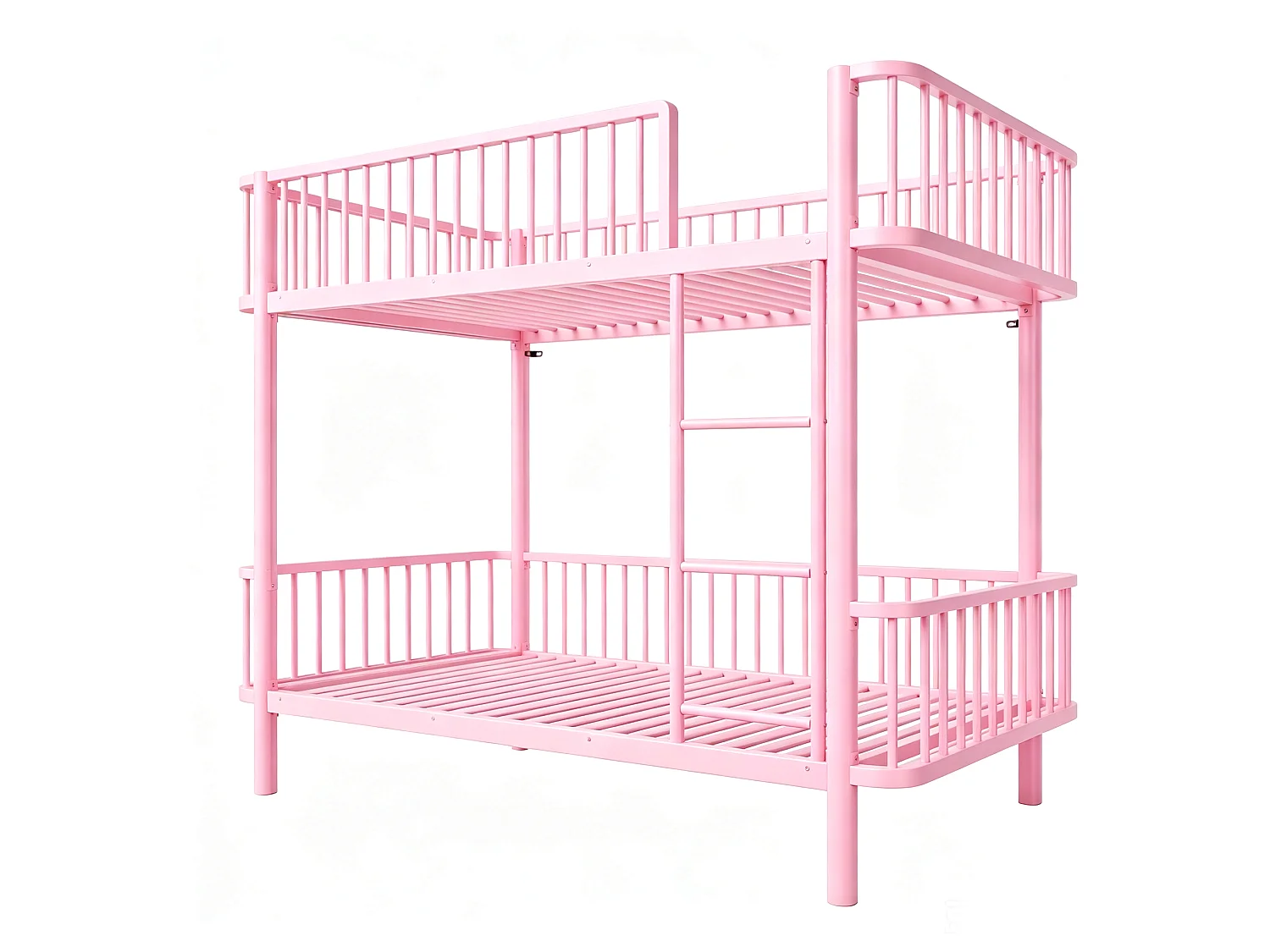 Lit superposé en métal pour enfant 90x200cm - Coins arrondis - Pieds allongés - Avec barrières de sécurité - rose (Matelas non inclus)