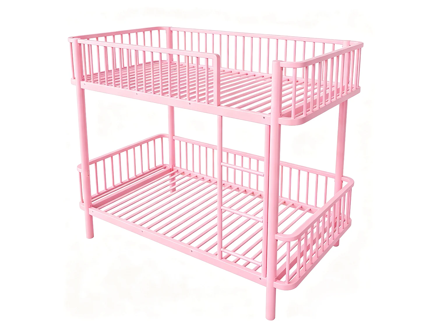 Lit superposé en métal pour enfant 90x200cm - Coins arrondis - Pieds allongés - Avec barrières de sécurité - rose (Matelas non inclus)
