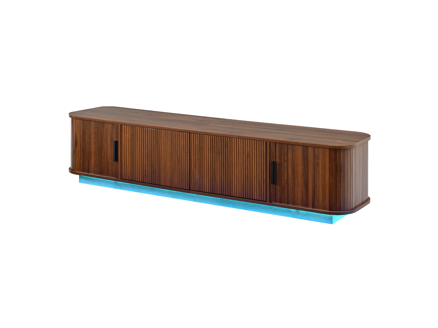 Eck-TV-Möbel abgerundet 180x40x40 cm - LED-Beleuchtung - 2 Schubladen mit Wellenmuster und 2 Schiebetüren - MDF - Braun