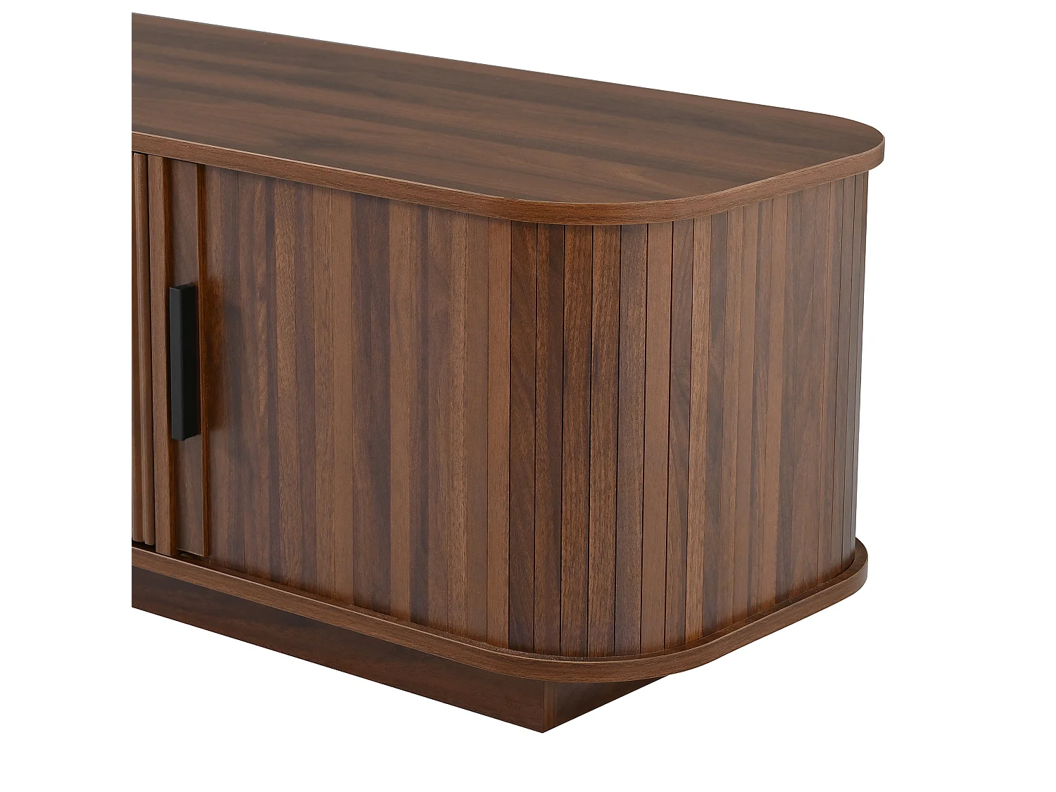 Eck-TV-Möbel abgerundet 180x40x40 cm - LED-Beleuchtung - 2 Schubladen mit Wellenmuster und 2 Schiebetüren - MDF - Braun
