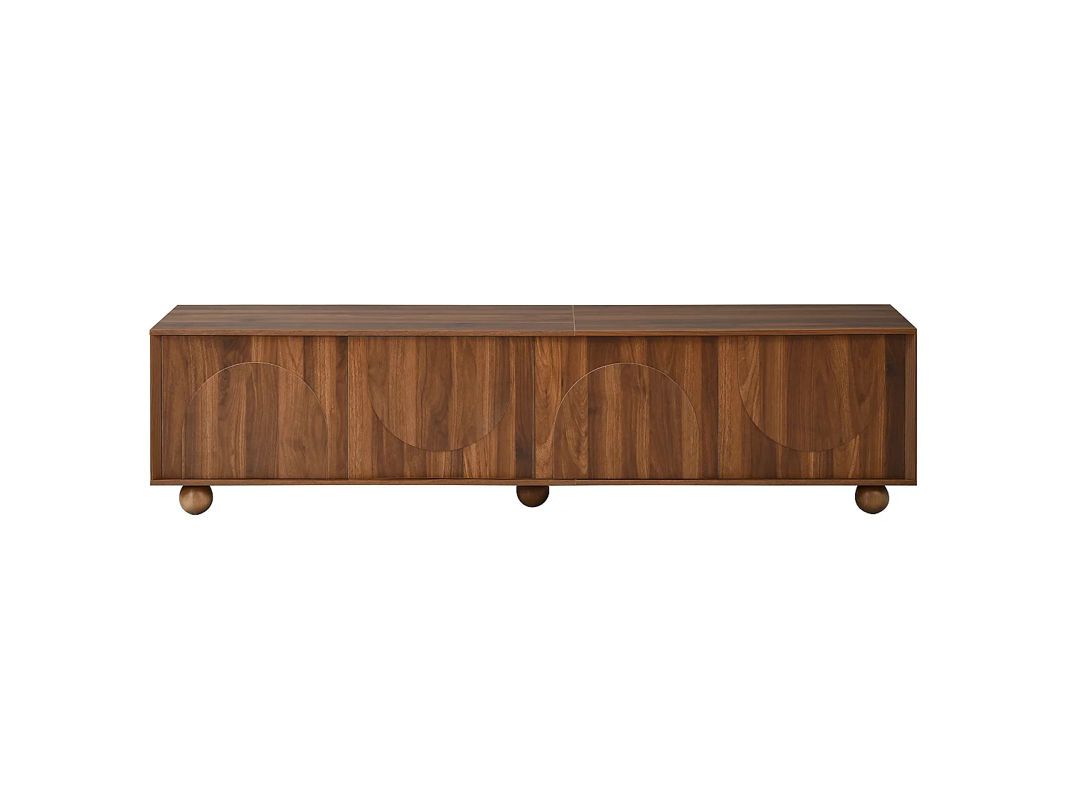 Vintage TV-möbel 180x40x44 cm - 4 präglade dörrar - Trälook - Massiva träklotfötter - Brun