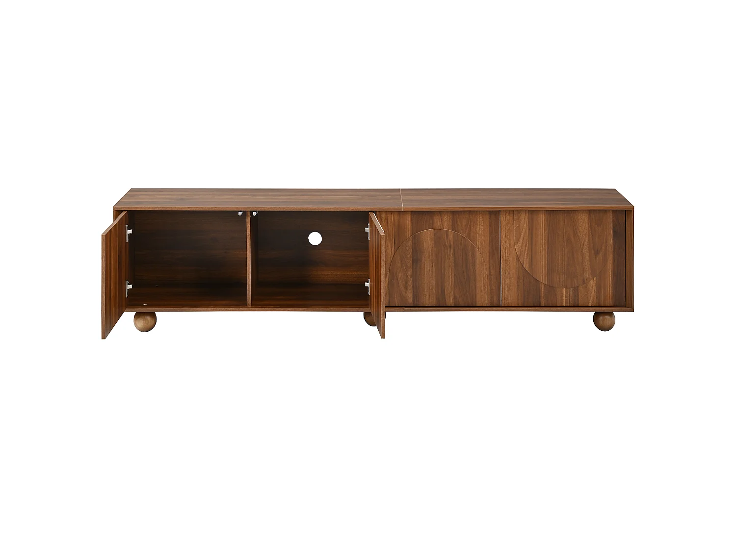 Vintage TV-möbel 180x40x44 cm - 4 präglade dörrar - Trälook - Massiva träklotfötter - Brun