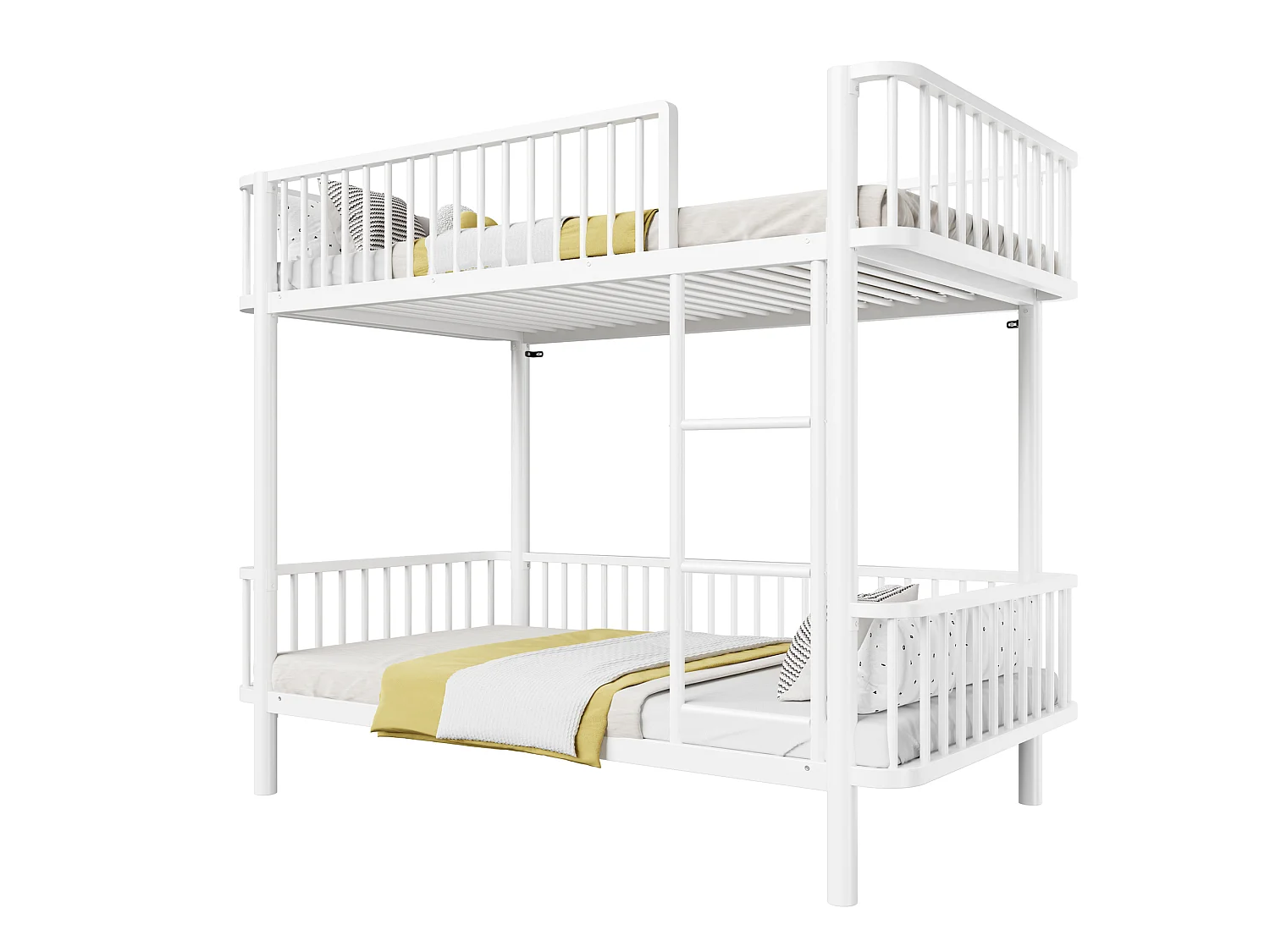 Lit superposé en métal pour enfant 90x200cm - Coins arrondis - Pieds allongés - Avec barrières de sécurité - Blanc (Matelas non inclus)