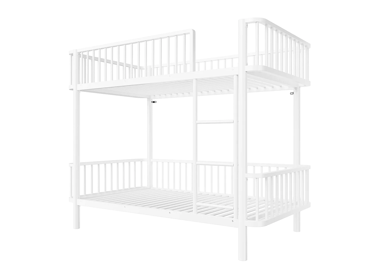 Lit superposé en métal pour enfant 90x200cm - Coins arrondis - Pieds allongés - Avec barrières de sécurité - Blanc (Matelas non inclus)