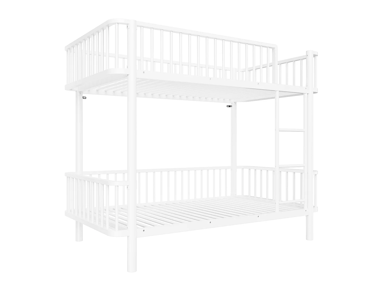 Lit superposé en métal pour enfant 90x200cm - Coins arrondis - Pieds allongés - Avec barrières de sécurité - Blanc (Matelas non inclus)