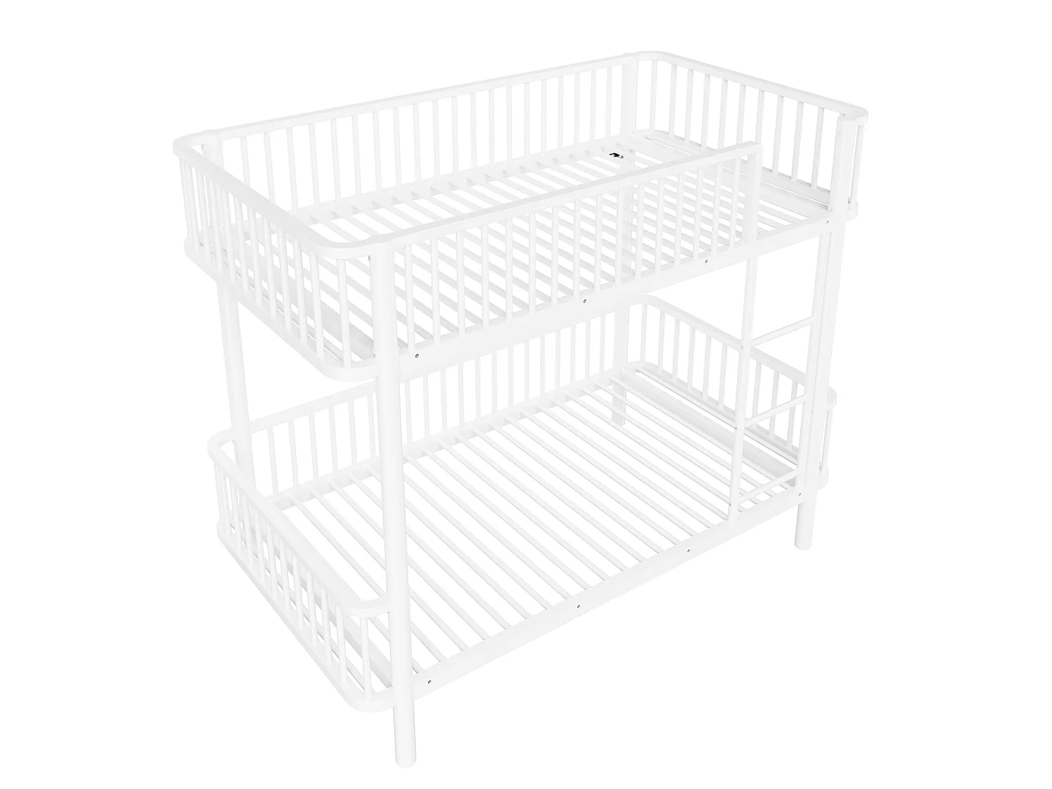 Lit superposé en métal pour enfant 90x200cm - Coins arrondis - Pieds allongés - Avec barrières de sécurité - Blanc (Matelas non inclus)