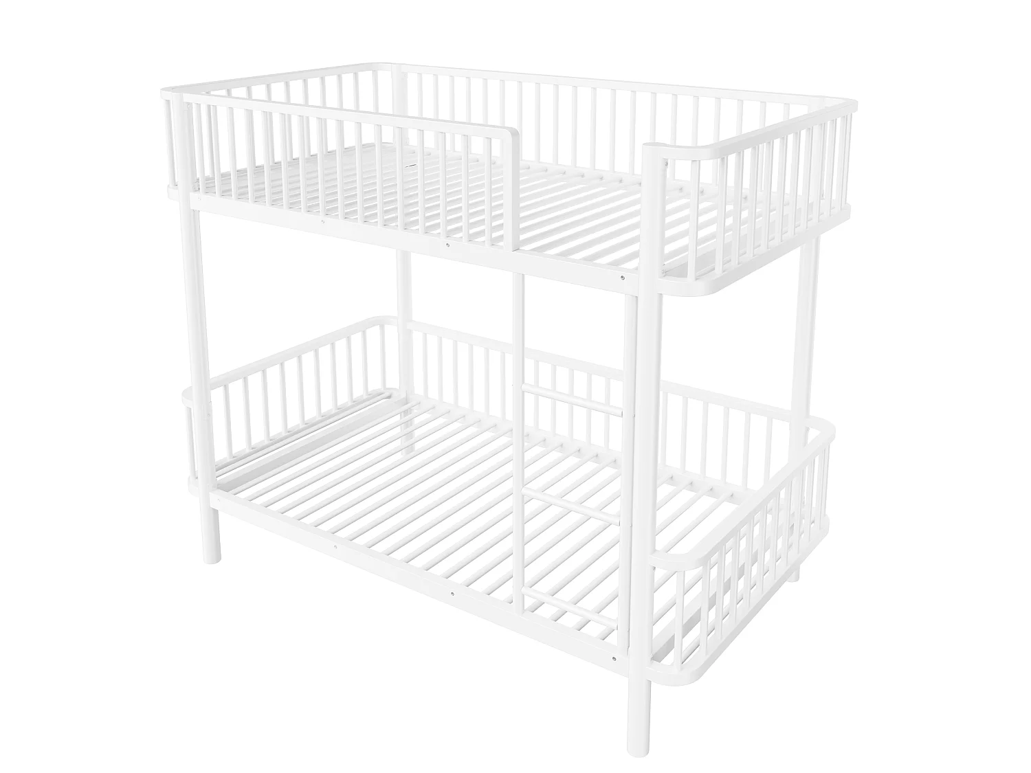 Lit superposé en métal pour enfant 90x200cm - Coins arrondis - Pieds allongés - Avec barrières de sécurité - Blanc (Matelas non inclus)