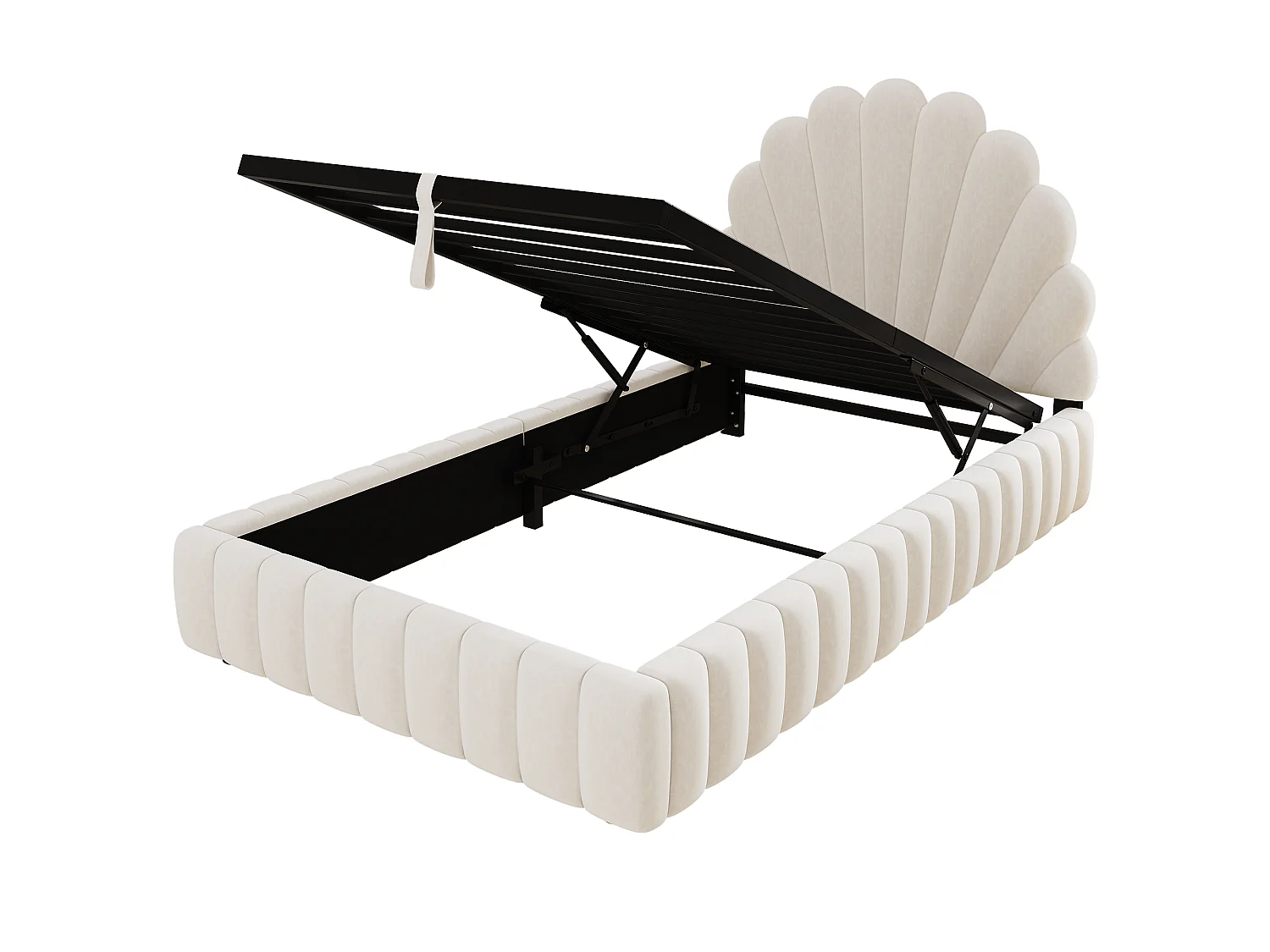 Lit enfant coffre rembourré 90 x 200 cm - Tête de lit capitonnée en forme de pétale - Sommier à lattes - Velours - Beige(sans matelas)