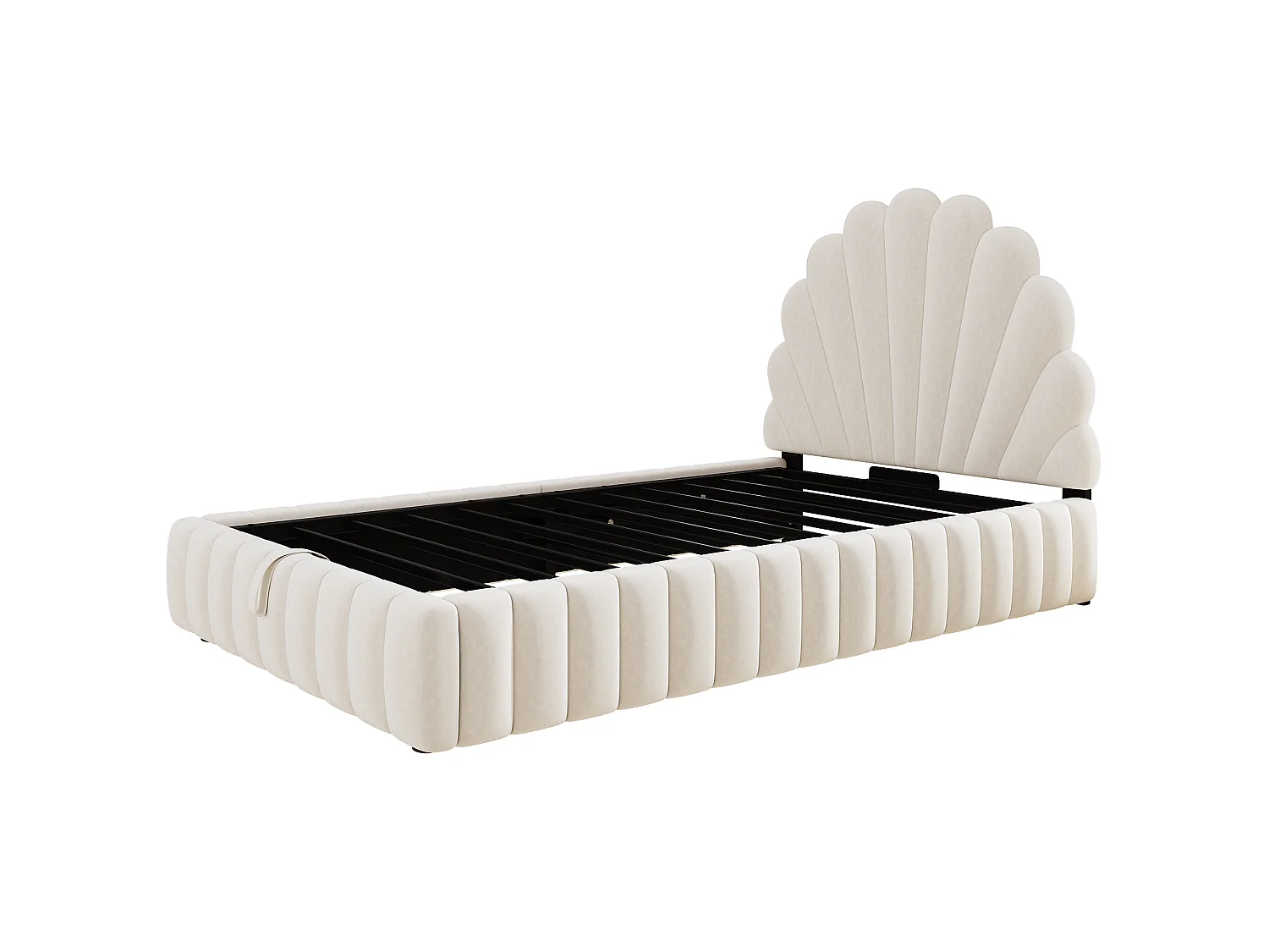 Lit enfant coffre rembourré 90 x 200 cm - Tête de lit capitonnée en forme de pétale - Sommier à lattes - Velours - Beige(sans matelas)