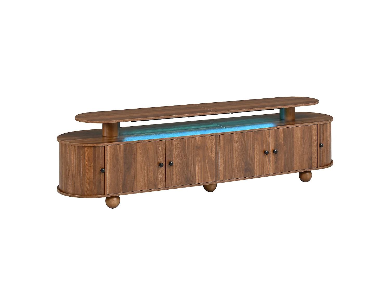 Möbel-TV dubbel nivå 180x40x48 cm - LED-belysning - Oval design - 6 dörrar - Ben i massivt trä - MDF - Brun