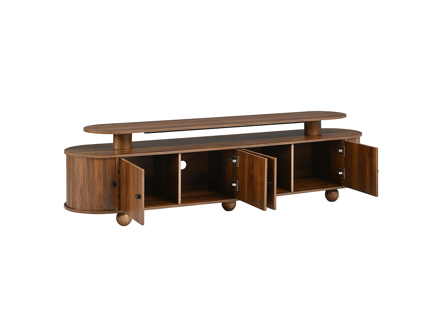 Möbel-TV dubbel nivå 180x40x48 cm - LED-belysning - Oval design - 6 dörrar - Ben i massivt trä - MDF - Brun