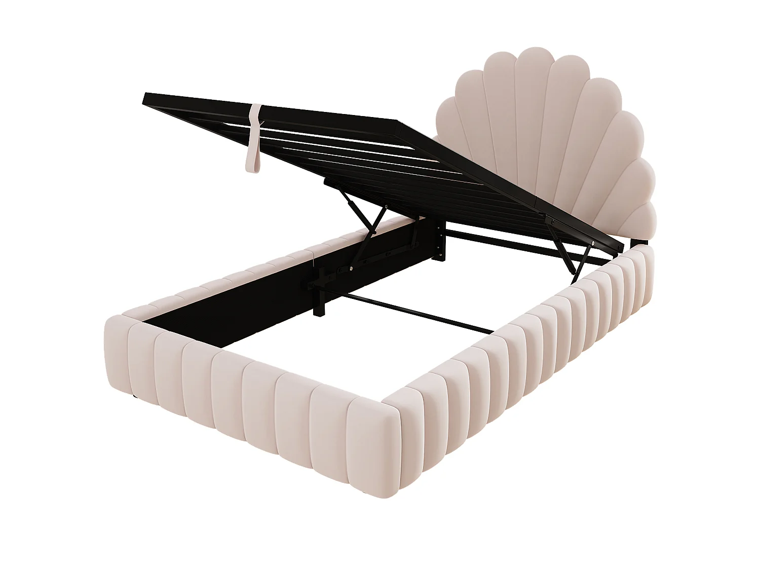 Lit enfant coffre rembourré 90 x 200 cm - Tête de lit capitonnée en forme de pétale - Sommier à lattes - Velours - Rose (sans matelas)