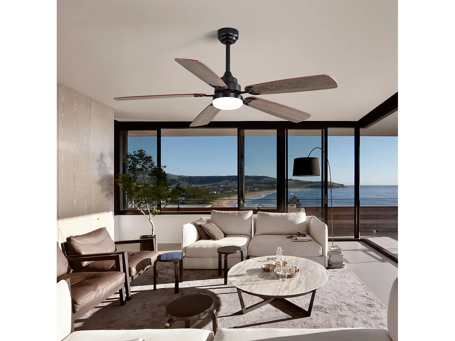 Ventilateur de Plafond Classique 132cm, 52" - 5 Pales MDF, Moteur DC Ultra-Silencieux, Éclairage LED Dimmable, Télécommande, Réversible - Blanc