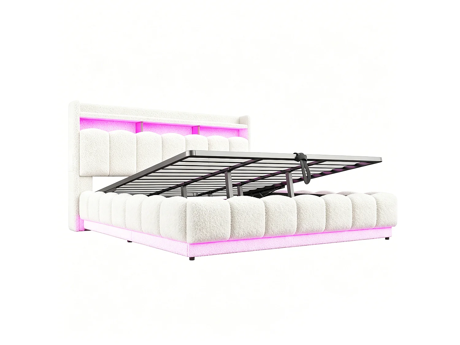 Säng med stoppad gavel 180x200 cm - med LED-ljus - med USB-port - Vit (madrass ingår ej)