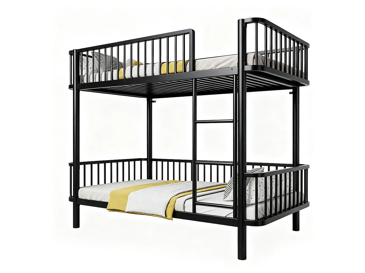 Lit superposé en métal pour enfant 90x200cm - Coins arrondis - Pieds allongés - Avec barrières de sécurité - noir (Matelas non inclus)