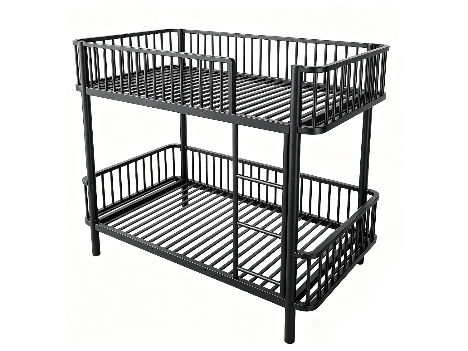 Lit superposé en métal pour enfant 90x200cm - Coins arrondis - Pieds allongés - Avec barrières de sécurité - noir (Matelas non inclus)
