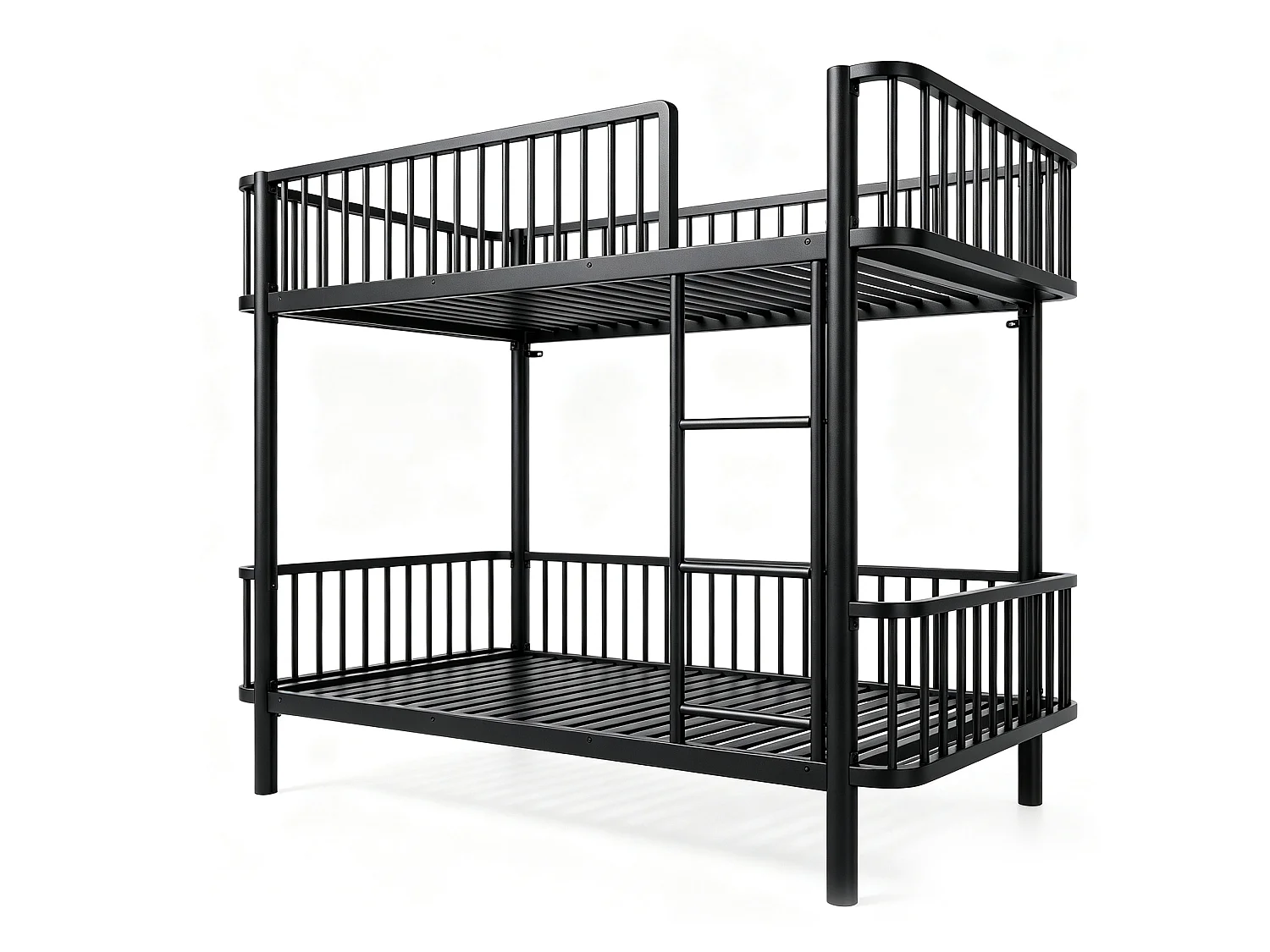 Lit superposé en métal pour enfant 90x200cm - Coins arrondis - Pieds allongés - Avec barrières de sécurité - noir (Matelas non inclus)