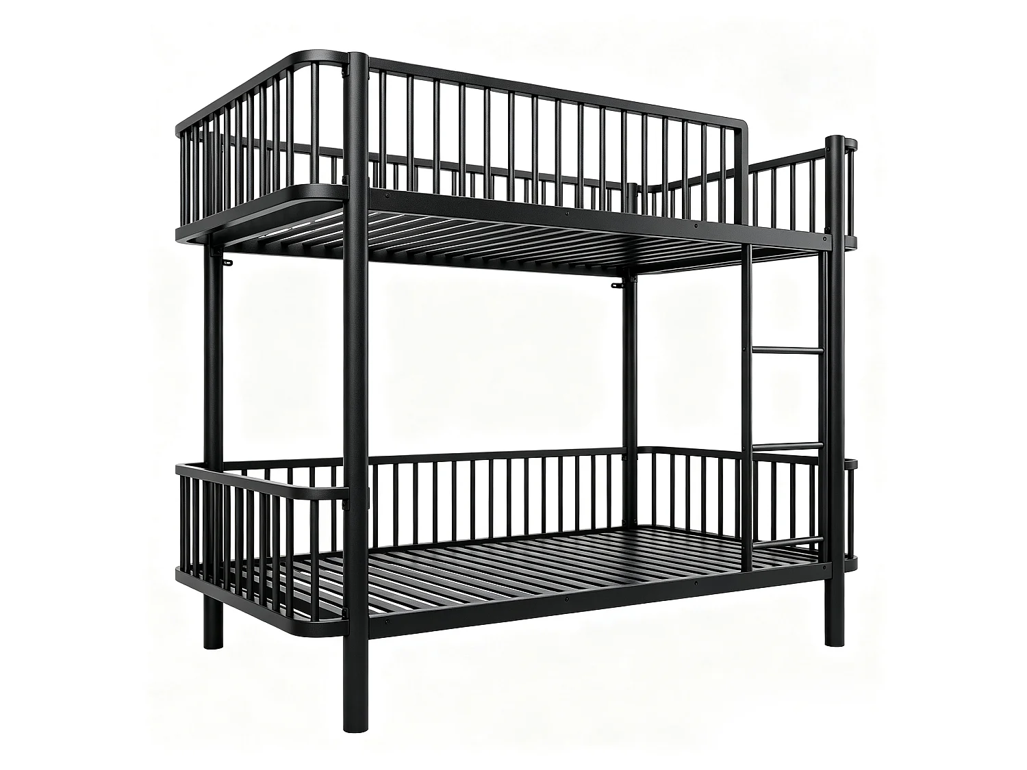 Lit superposé en métal pour enfant 90x200cm - Coins arrondis - Pieds allongés - Avec barrières de sécurité - noir (Matelas non inclus)