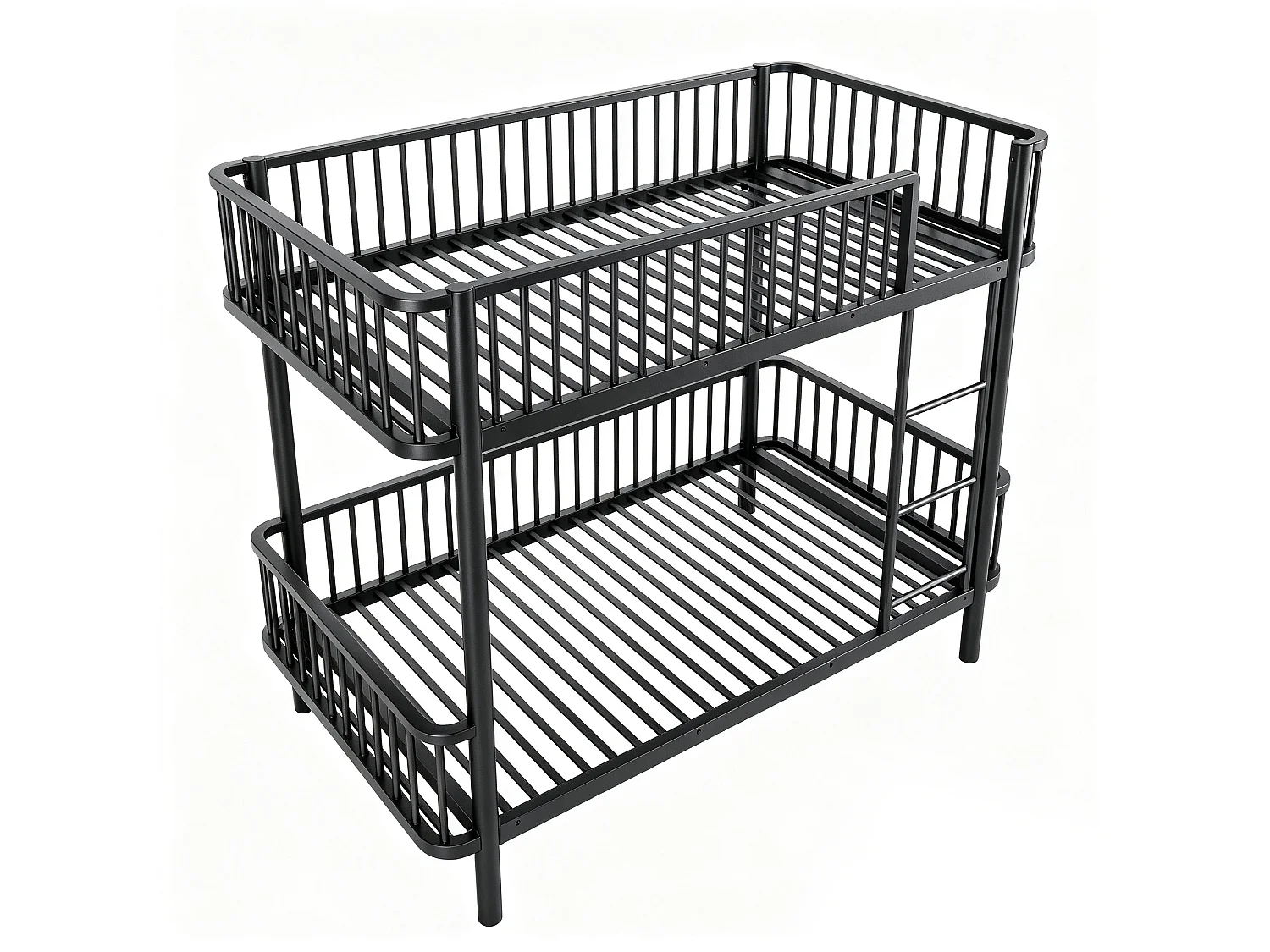 Lit superposé en métal pour enfant 90x200cm - Coins arrondis - Pieds allongés - Avec barrières de sécurité - noir (Matelas non inclus)