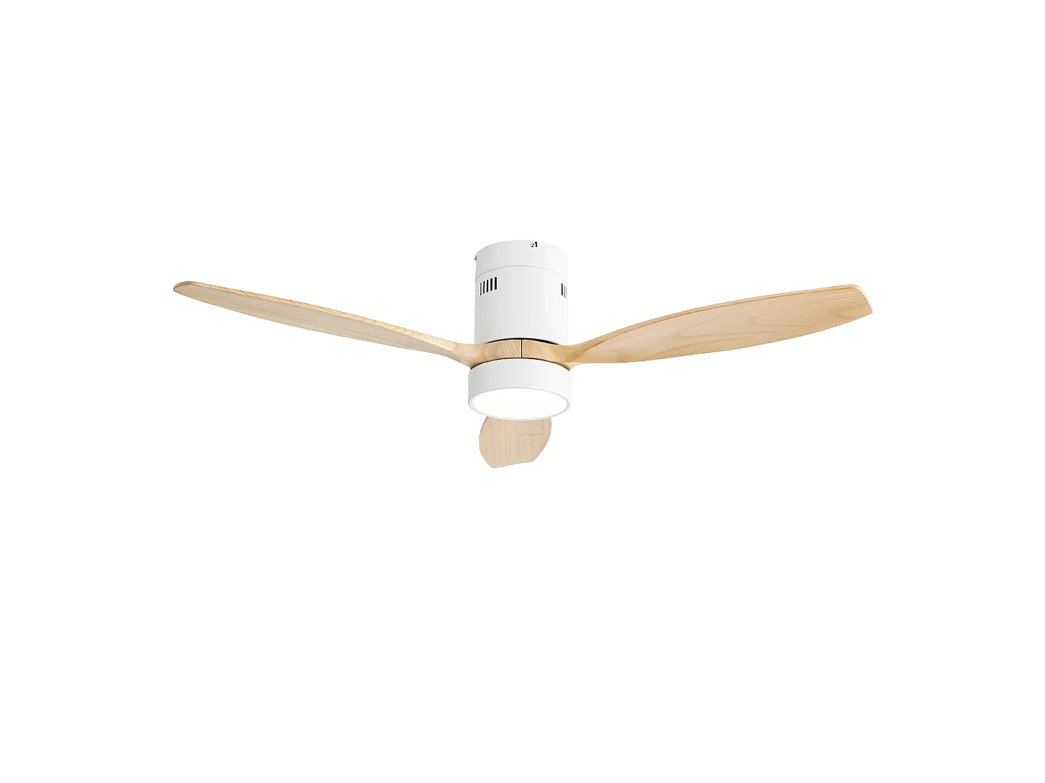 Ventilatore da Soffitto Piatto 132cm, 52" - 3 Pale in Legno Massello, Motore DC Ultra-Silenzioso, Illuminazione LED Dimmerabile, Telecomando, Reversibile - Legno