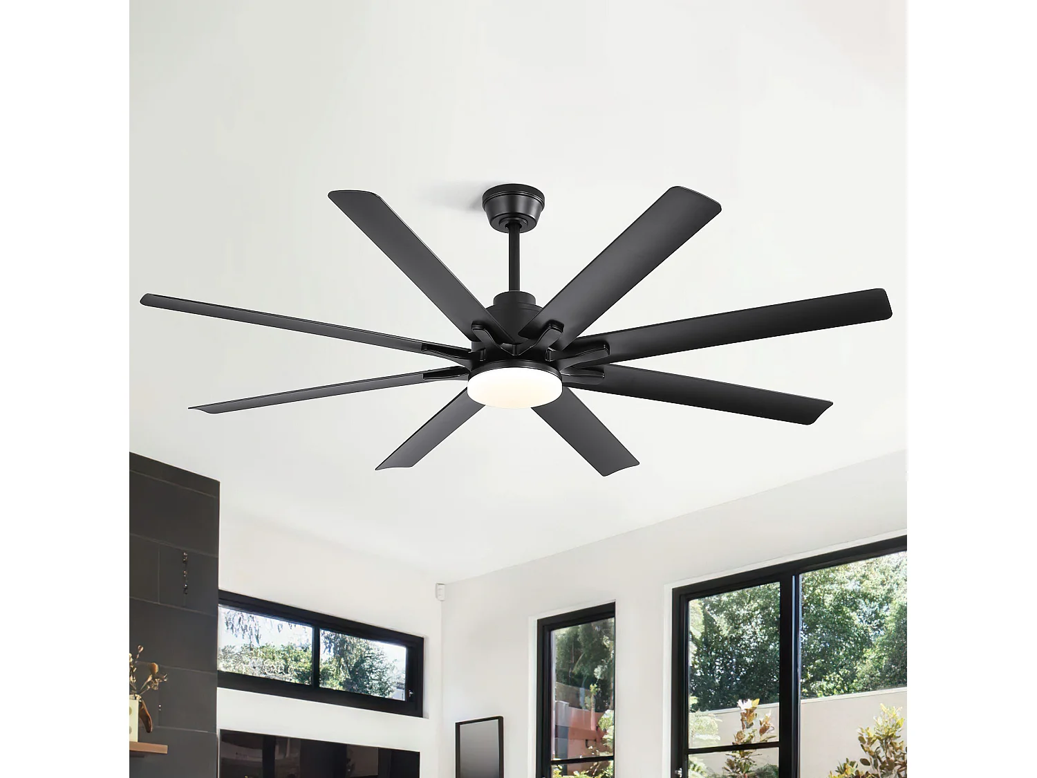 Ventilatore da Soffitto Smart 168cm, 66" - 8 Pale in ABS Polimero, Motore DC Ultra-Silenzioso, Illuminazione LED, Telecomando, Applicazione dedicata - Nero Opaco