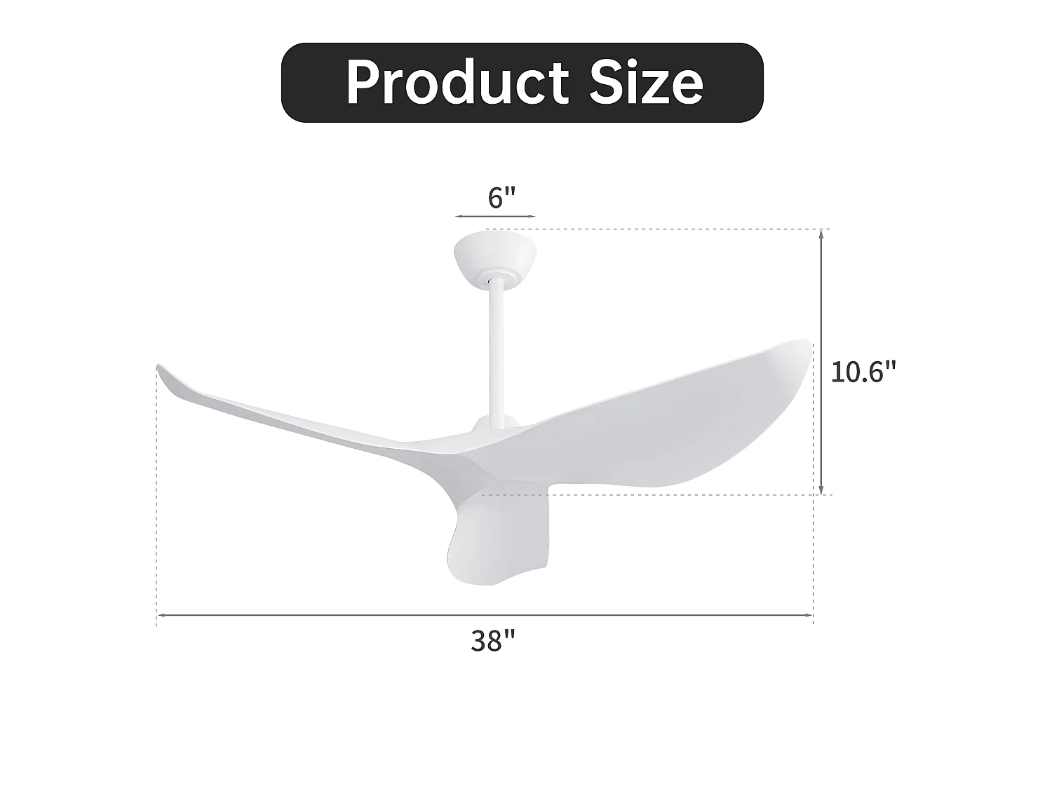 Plafondventilator 96cm, 38" - DC-motor Ultra-Stil, 3 ABS-bladen, 2 ophangstangen, Afstandsbediening, Omkeerbaar - Mat Wit