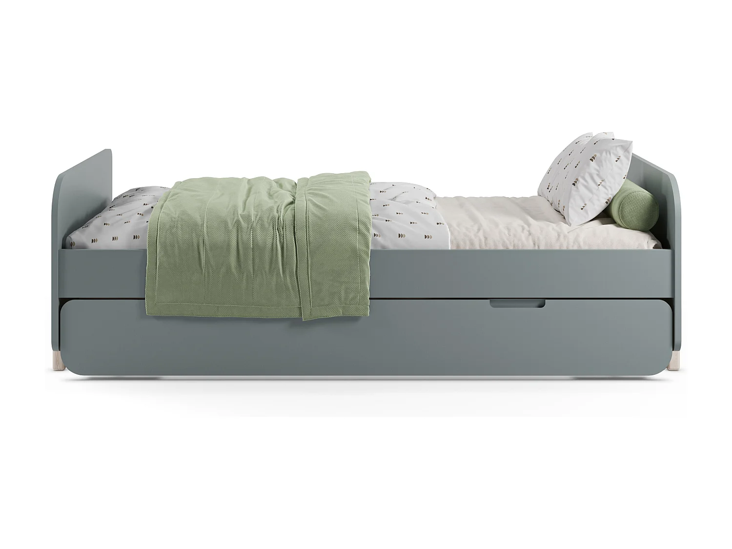 Lit gigogne 2 x 90 x 190 cm - MDF et pin - Vert sauge et naturel clair + Matelas - TALUDO