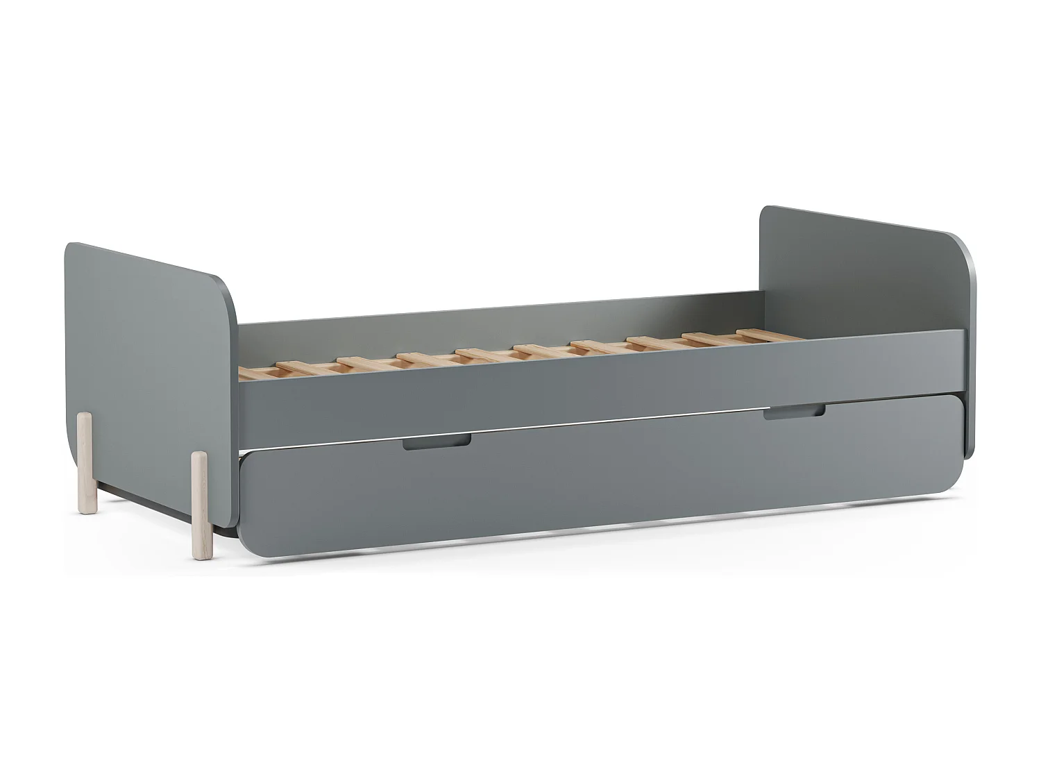 Lit gigogne 2 x 90 x 190 cm - MDF et pin - Vert sauge et naturel clair + Matelas - TALUDO