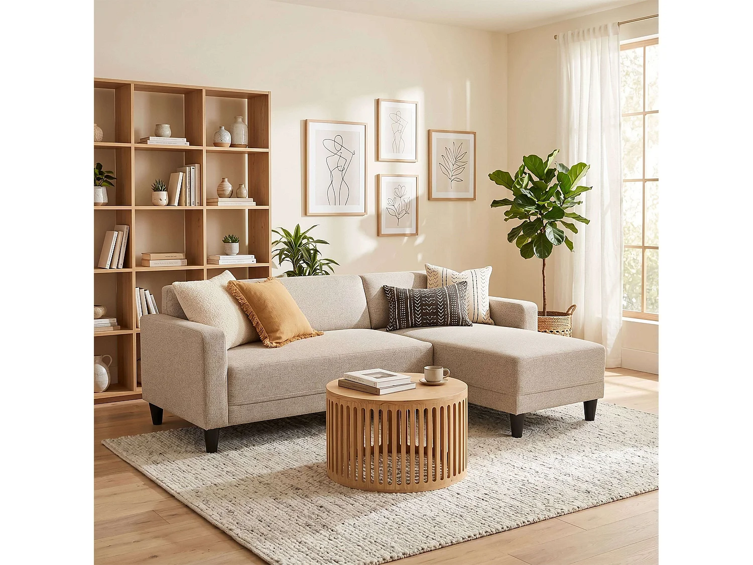 Sofá chaise longue reversível de 3 lugares Bob Malmo bege
