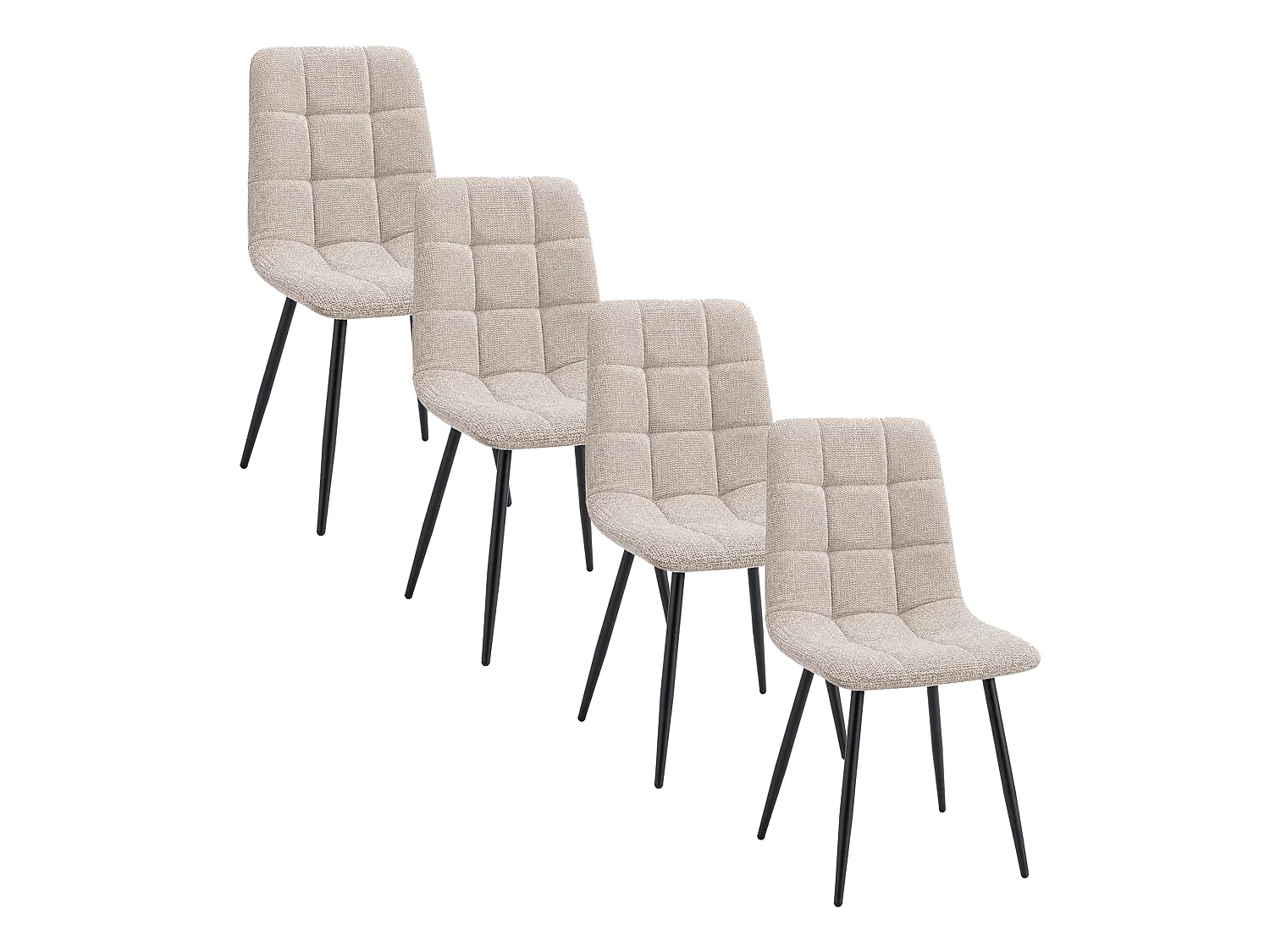 Pack de 4 sillas de 88x43x54 cm de tela en beige claro y patas metálicas negras Astrid