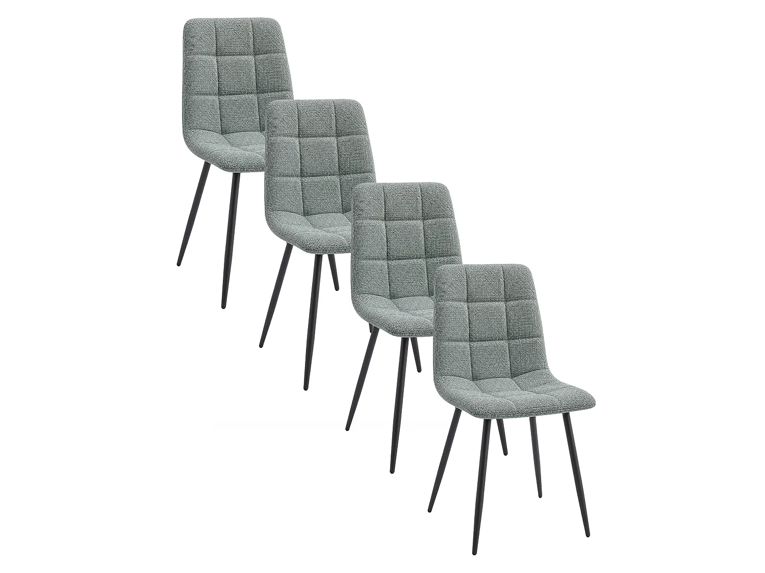 Pack de 4 sillas de 88x43x54 cm de tela en verde menta y patas metálicas negras Astrid